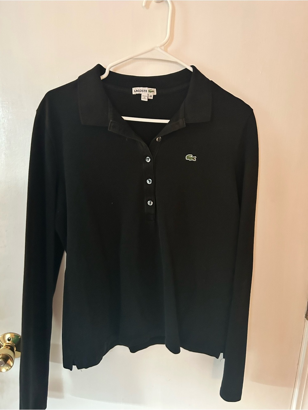 Lacoste Black Tee with Green Crocodile Logo